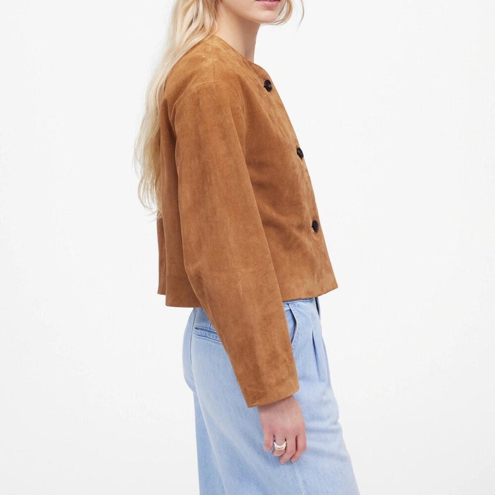 Nwt Madewell Crop Cardigan Jacket In Aged Cognac Suede L — image 2 of 5